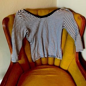 Black and white stripe nautical shirt.